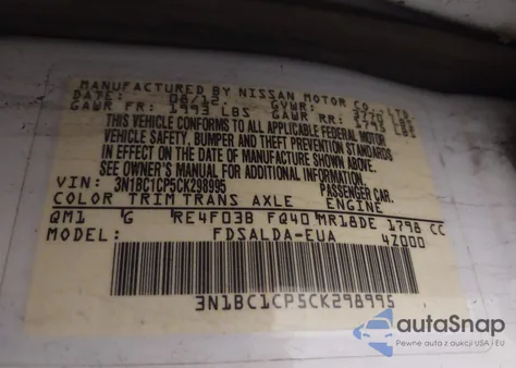 2012 Nissan Versa 1.8 S z USA, uszkodzony, nr VIN 3N1BC1CP5CK298995